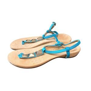 Vionic Rest Nala Leather T-Strap Orthotic Sandal Teal and Gold Size 9
